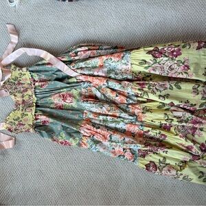 Free People Floral Patchwork Maxi Dress - Green, Yellow, Pink